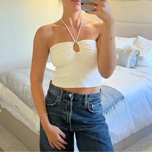 Bardot White Halter Tank Top